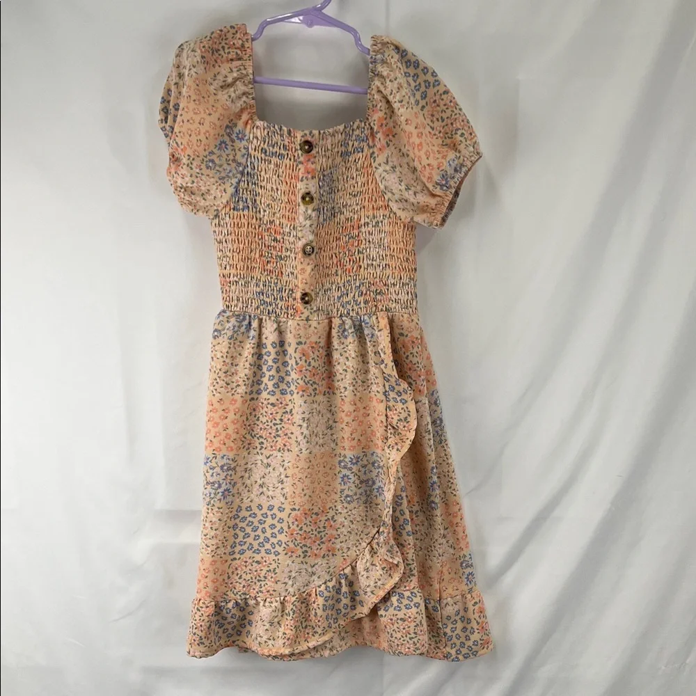 Wonder Nation - Girls Dress - Size 7/8 - Medium - Smock - Peach - Flowers